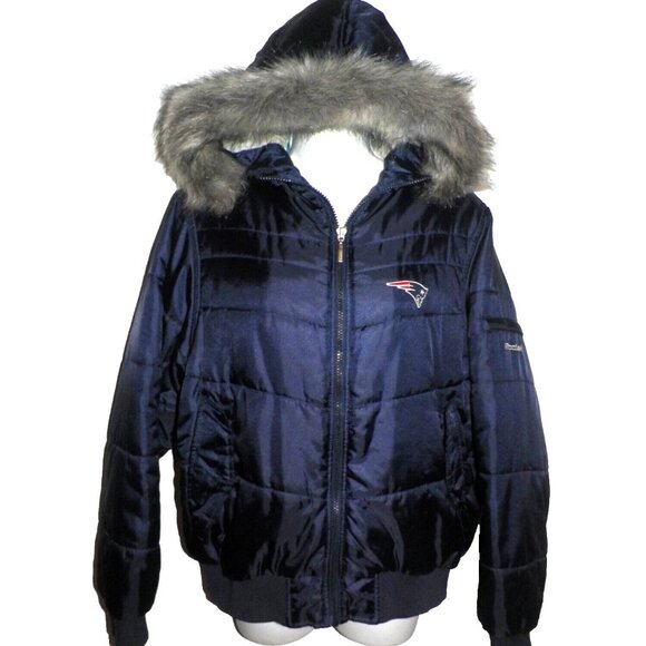 Men's L Reebok NFL New England Patriots Winter Jacket Hood - Picture 9 of 13